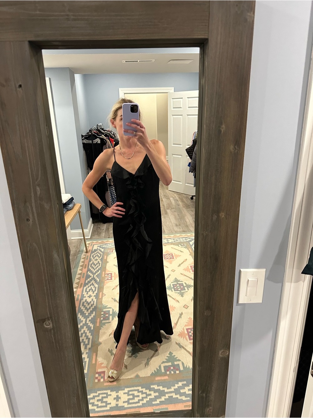 Alice + Olivia Black Ruffle Slip Maxi Dress